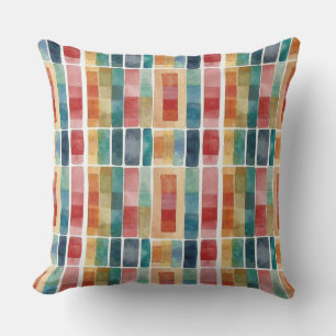 Coussin Formes géométriques abstraites colorées rouge aqua