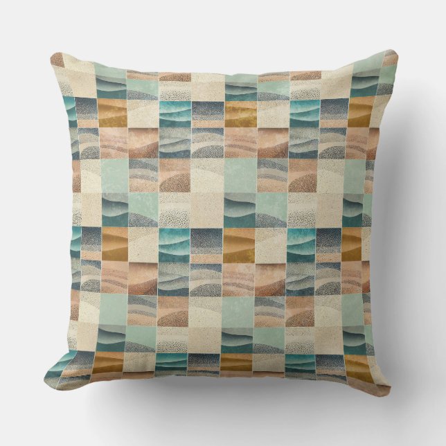 COUSSIN FORMES GÉOMÉTRIQUES BRUN BEIGE SARCELLE VERT (Recto)