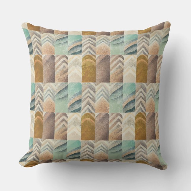 COUSSIN FORMES GÉOMÉTRIQUES BRUN BEIGE SARCELLE VERT (Recto)