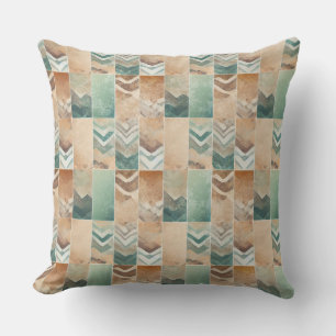 COUSSIN FORMES GÉOMÉTRIQUES BRUN BEIGE SARCELLE VERT