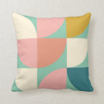 Coussin Formes géométriques colorées mignonnes Motif en Tu<br><div class="desc">Un style moderne et rétro amusant formes géométriques de style moderne motif dans les tons de couleurs mignons de turquoise,  moutarde,  corail et rose.</div>