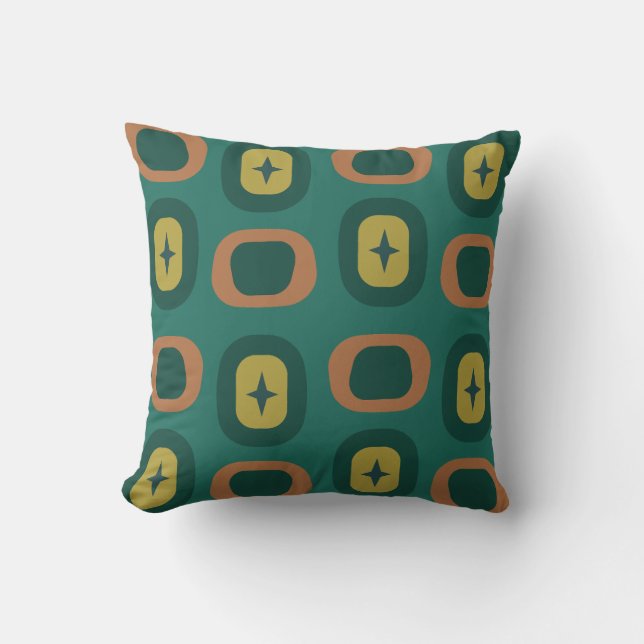Coussin Formes géométriques du milieu du siècle rétro Turq (Recto)