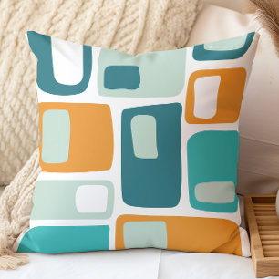 Coussin Formes géométriques funky du milieu du siècle Turq