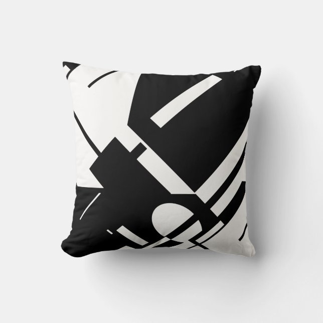 Coussin Formes géométriques inclinées en gras blanc sur no (Recto)