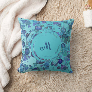 Coussin Formes géométriques modernes avec monogramme en bl