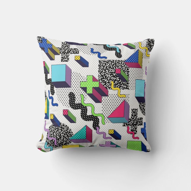 Coussin Formes géométriques multicolores, motif rétro. (Recto)