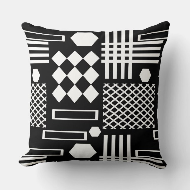 Coussin Formes géométriques noires et blanches scandinaves (Recto)