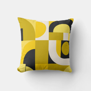 Coussin Formes géométriques vibrantes en jaune et noir Art