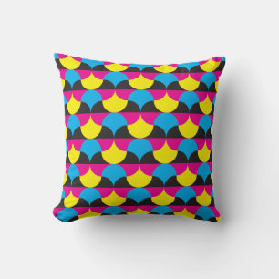 Coussin formes noires cyan, magenta jaune