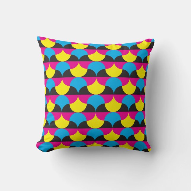 Coussin formes noires cyan, magenta jaune (Recto)
