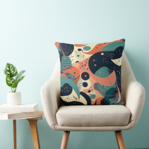 Coussin Formes organiques abstraites Navy Corail Sarcelle