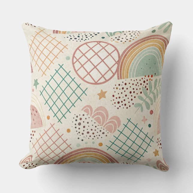 Coussin Formes Rétro et Textures Pointillées en Pastel Ter (Recto)