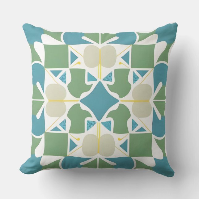 Coussin Formes Vertes Et Bleues Modernes Pour La Décoratio (Recto)