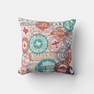 Coussin Fort Worth Texas Set de timbres. Timbre De Voyage.