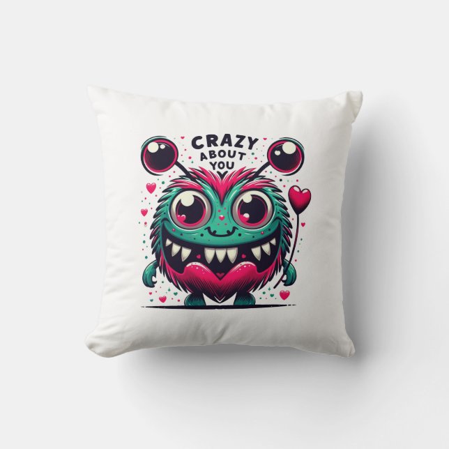 Coussin Fou de toi Monstres Saint-Valentin (Recto)