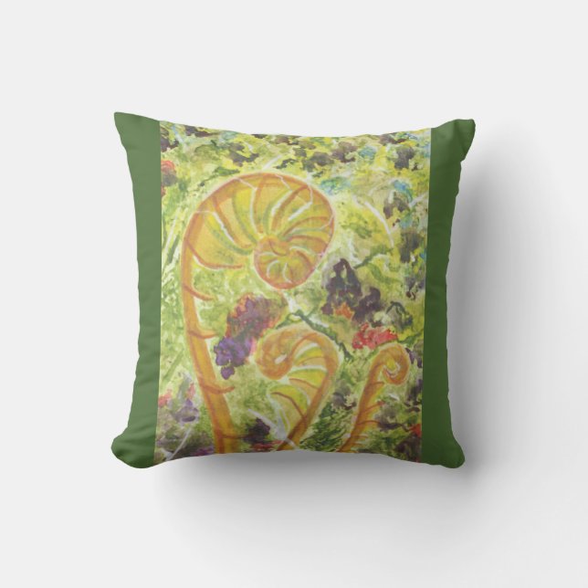 Coussin Fougères abstraites d'aquarelle (Recto)