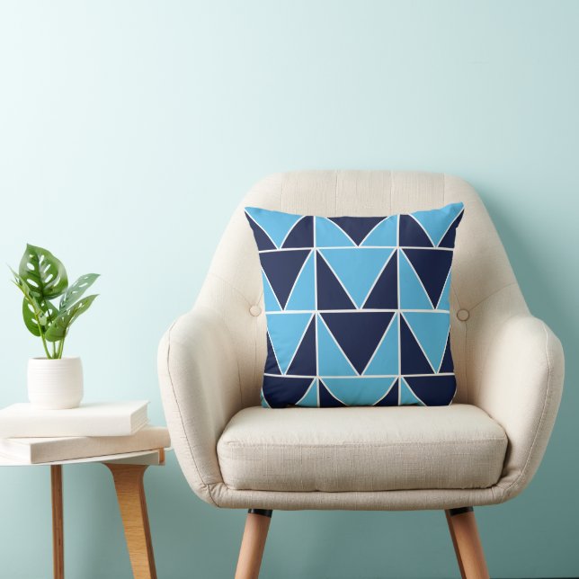 Coussin Foulard à motif triangle géométrique bleu marine b (Chaise)