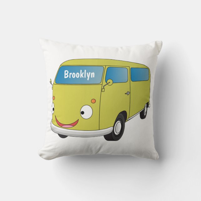 Coussin Fourgonnette verte citron classique de dessin anim (Recto)