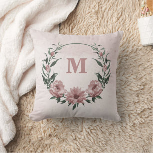 Coussin Fourre-tout romantique fleurs roses & feuilles ver