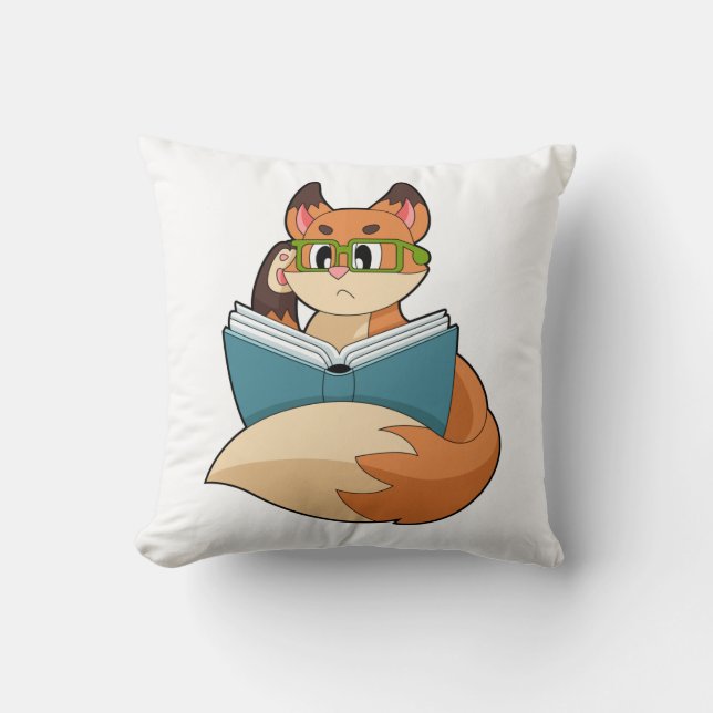 Coussin Fox as nerd with Book & Glasses (Recto)