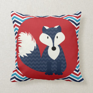Coussin Fox de bleu marine sur le carreau rouge