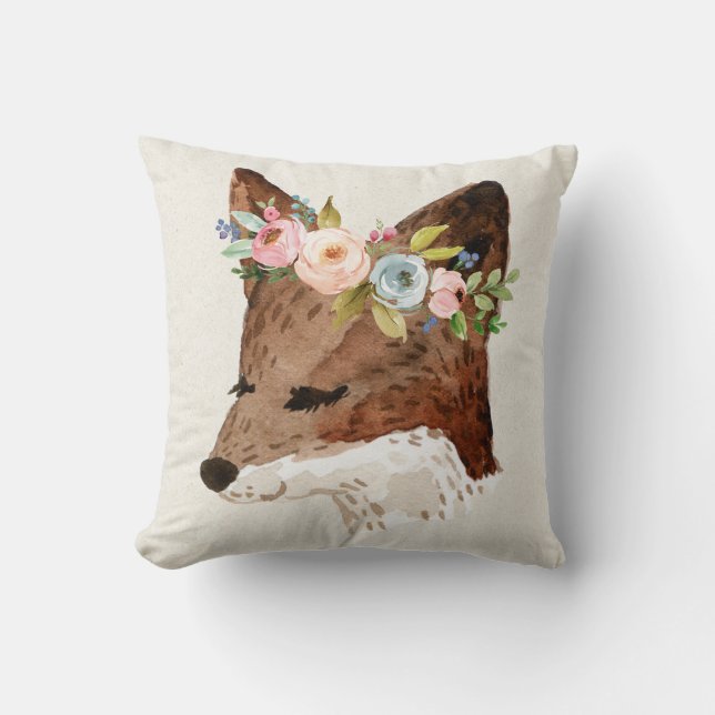Coussin Fox de Boho avec les fleurs en pastel (Recto)