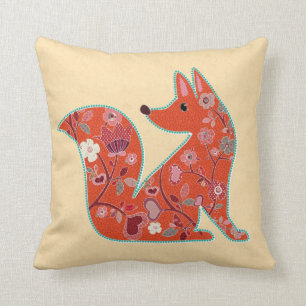 Coussin Fox de motif de fleur d'art populaire