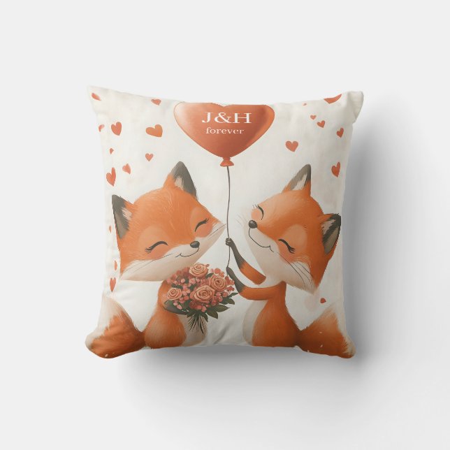 Coussin Fox Love Design avec Initiales personnalisables (Recto)