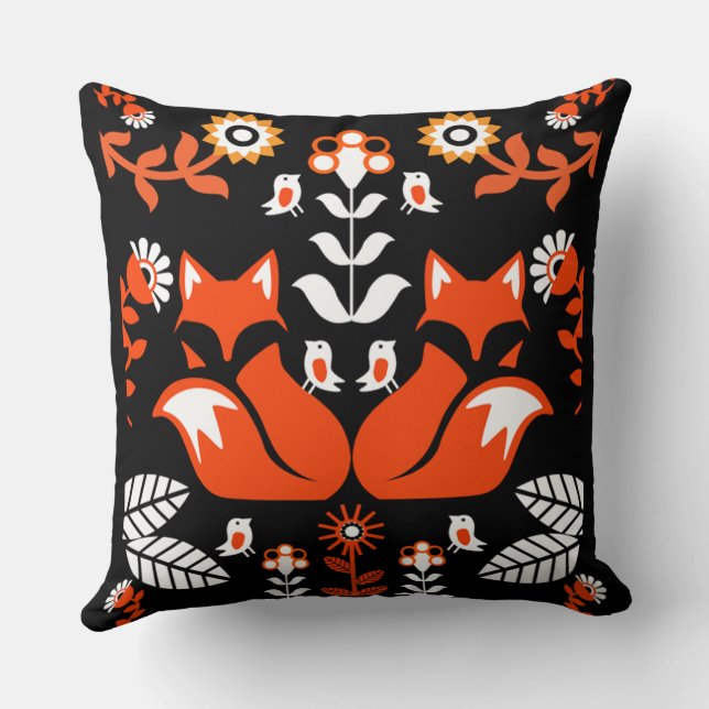 Coussin Fox Nordic Scandinavian Folk Art (Verso)