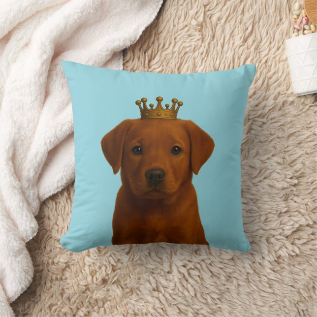 Coussin Fox Red Labrador Chiot dans Gold Crown Cute (Couverture)
