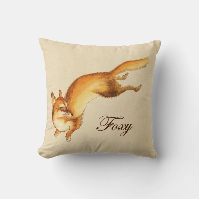 Coussin "Foxy" - Dessin japonais Vintage d'un renard (Recto)