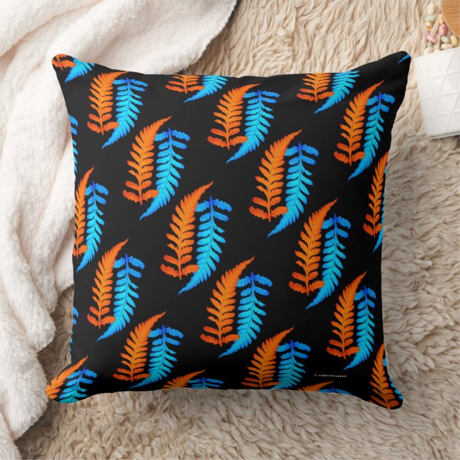 Coussin Foyer bleu électrique orange japonais peint fougèr (Couverture)