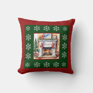 Coussin Foyer de Noël à l'Aquarelle Unique tendance