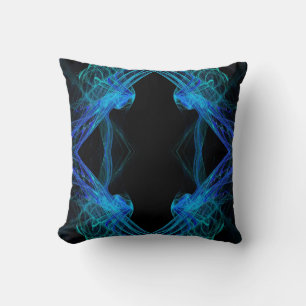 Coussin fractal Abstrait noir et bleu