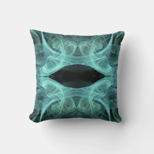Coussin fractal Abstrait noir et Turquoise