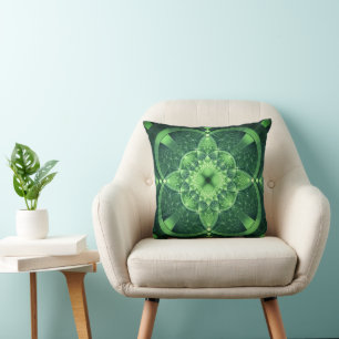 Coussin Fractal Green St Patrick's Day Lucky Shamrock