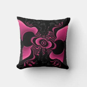 Coussin fractal papillon noir et rose