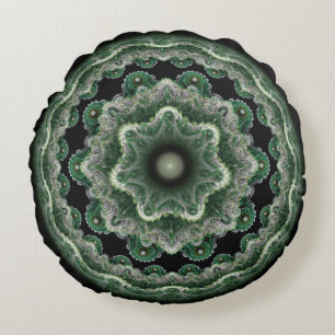 Coussin fractal rond vert orné