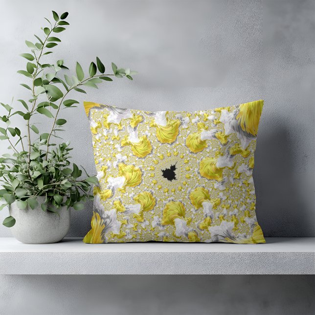 Coussin Fractale Abstraite Contemporaine Jaune Doré (Créateur téléchargé)