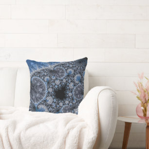 Coussin Fractale abstraite noire bleue