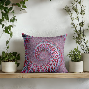 Coussin Fractale en spirale rouge abstraite