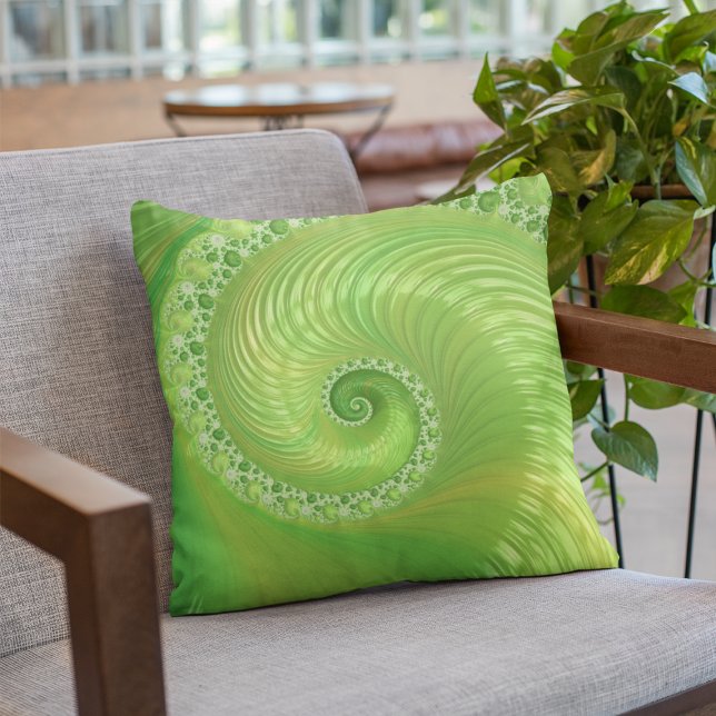 Coussin Fractale en spirale verte abstraite (Créateur téléchargé)