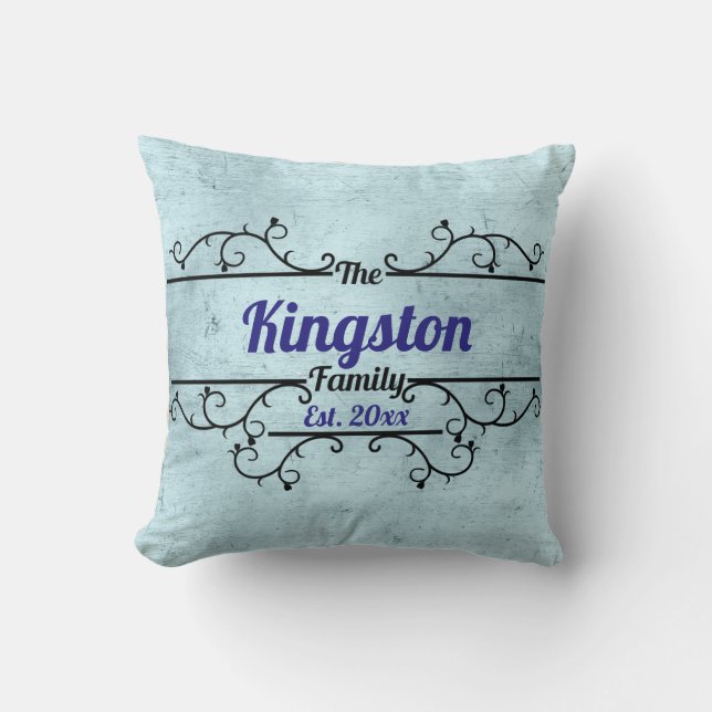 Coussin Fractionner les vignes Bordure Personnalisée Bleu (Recto)