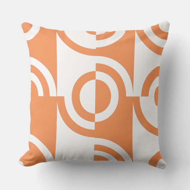 Coussin Fragments circulaires orange et blanc modernes (Recto)