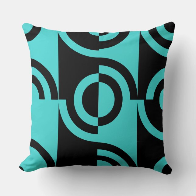 Coussin Fragments Circulaires Turquoise et Noire Lancer l' (Recto)