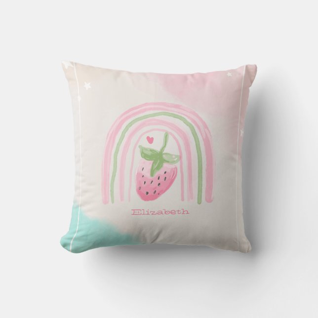 Coussin Fraise Arc-en-ciel Aquarelle (Recto)