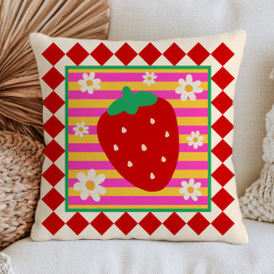 Coussin Fraise avec esthétique dopamine de marguerites bla