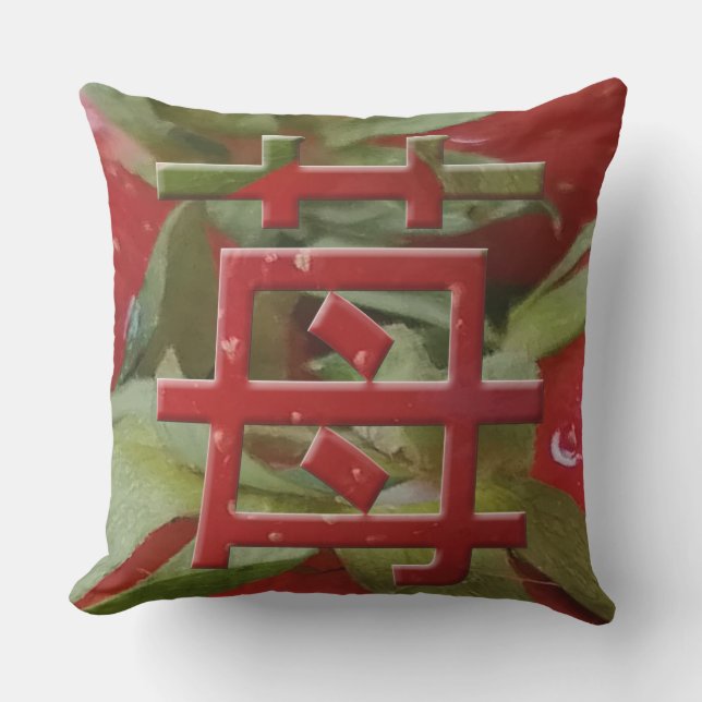 Coussin Fraise en caractère japonais Ichigo Kanji (Recto)