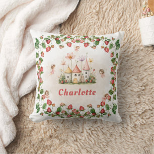 Coussin Fraise enchantée jardin fée anniversaire
