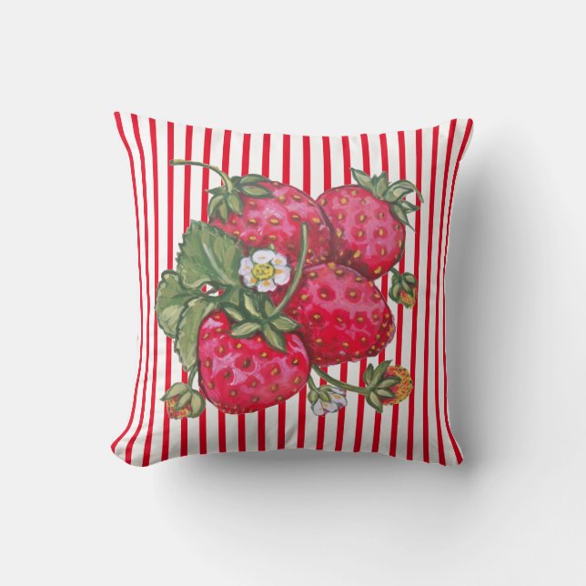 Coussin Fraise fraîche Rouge Blancs Décor été (Recto)